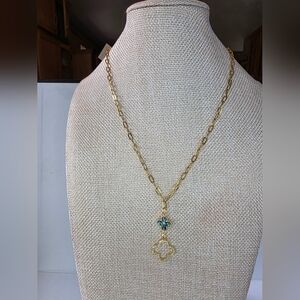 BobbieLee Clover Pendant Necklace 18K PVD Stainless Steel Blue Inlay 18”